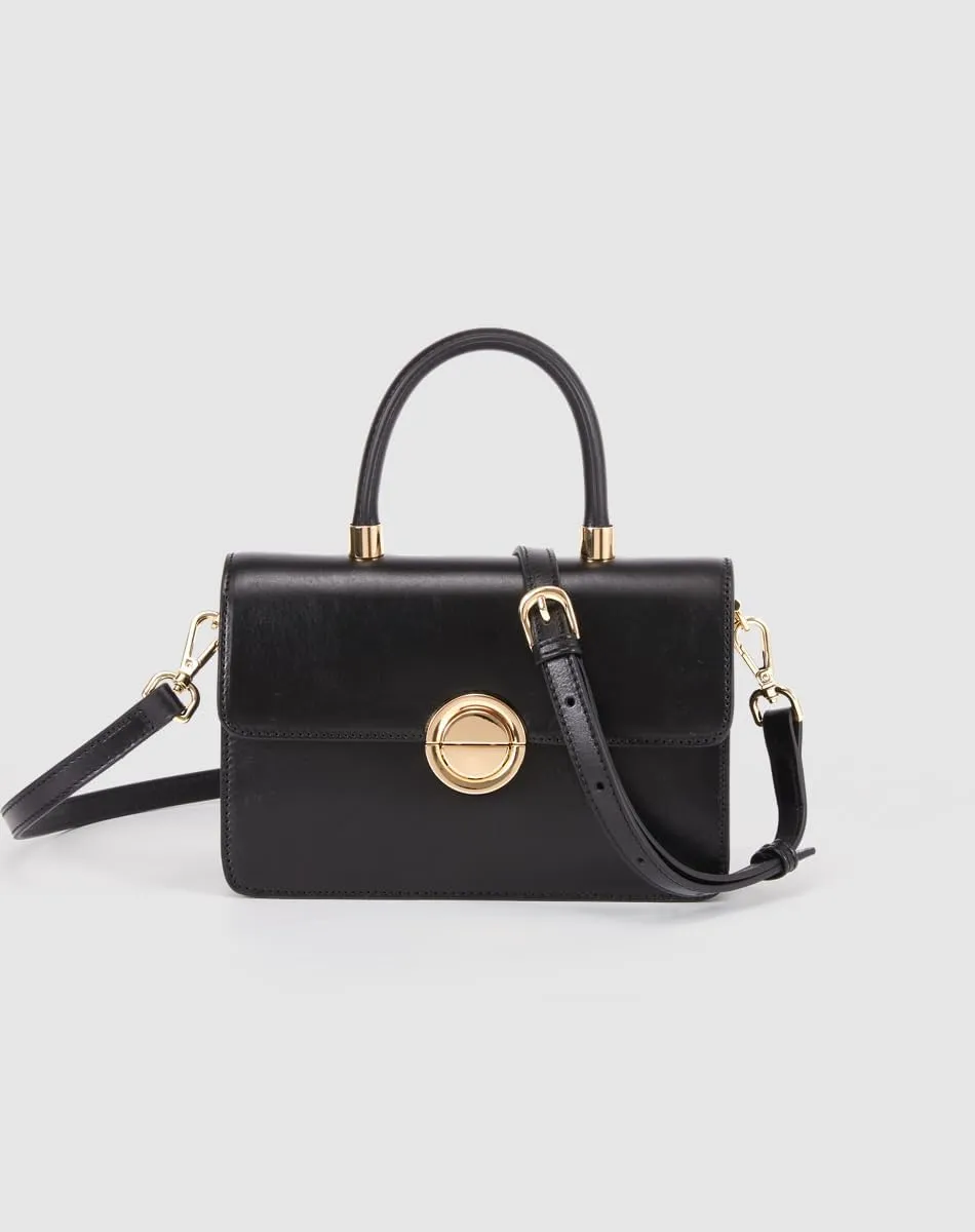 Small Leather Top-Handle Satchel Handbag with Square Crossbody Strap for Women