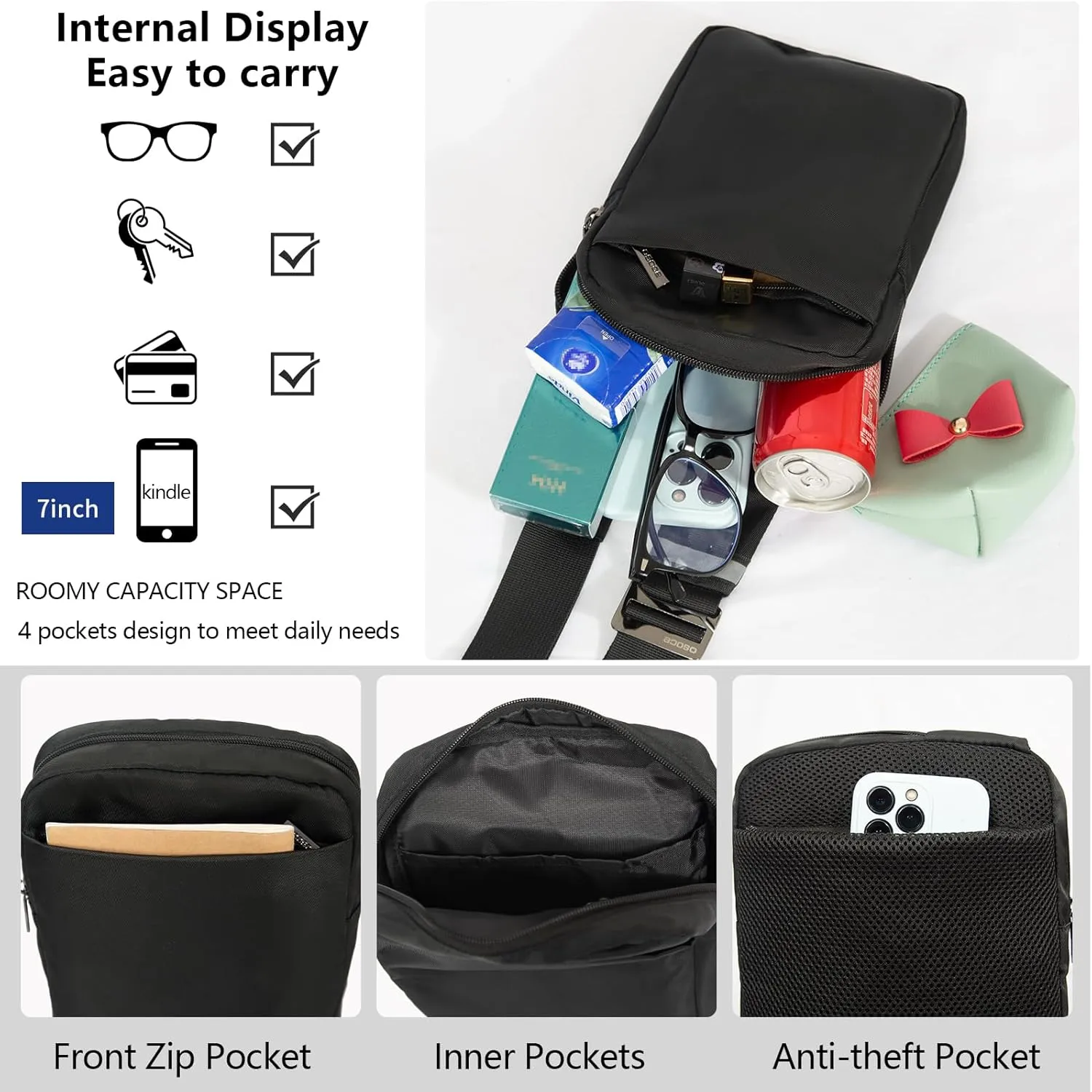 Small Sling Bag for Men and Women with RFID Pocket, Anti Theft Crossbody Chest Bag Casual Travel Bag for Hiking