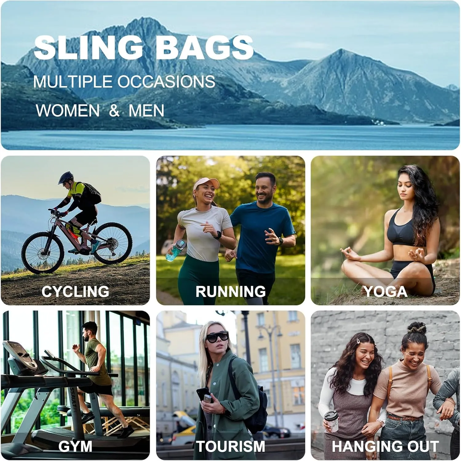 Small Sling Bag, Water Resistant 11 Inch Crossbody Chest Bags Oxford Daypack Backpack with Headphone Jack with Anti-theft Pocket for Men Women (Multicolor)