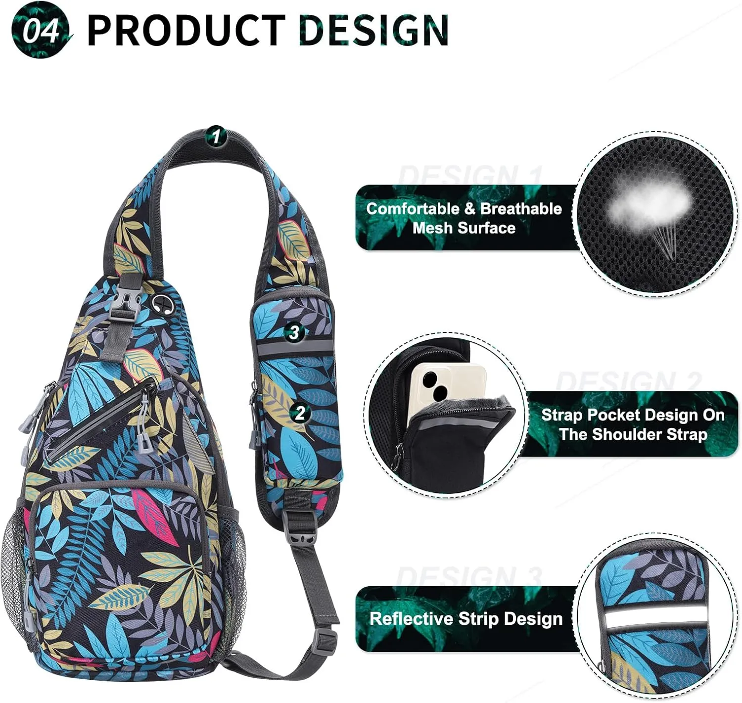 Small Sling Bag, Water Resistant 11 Inch Crossbody Chest Bags Oxford Daypack Backpack with Headphone Jack with Anti-theft Pocket for Men Women (Multicolor)