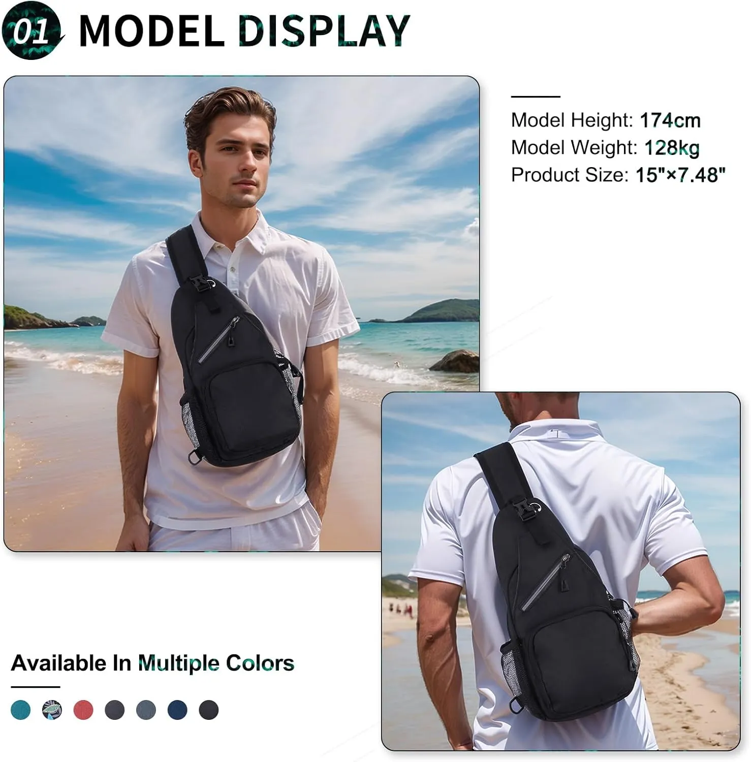 Small Sling Bag, Water Resistant 11 Inch Crossbody Chest Bags Oxford Daypack Backpack with Headphone Jack with Anti-theft Pocket for Men Women (Multicolor)