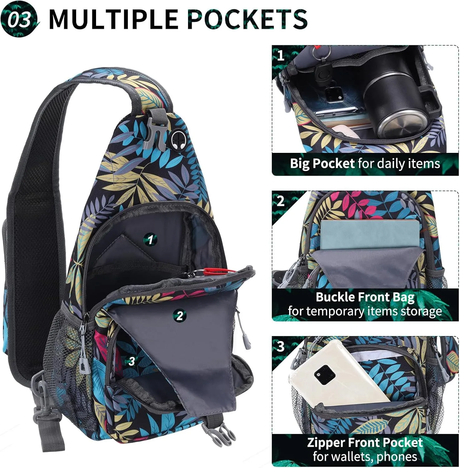 Small Sling Bag, Water Resistant 11 Inch Crossbody Chest Bags Oxford Daypack Backpack with Headphone Jack with Anti-theft Pocket for Men Women (Multicolor)