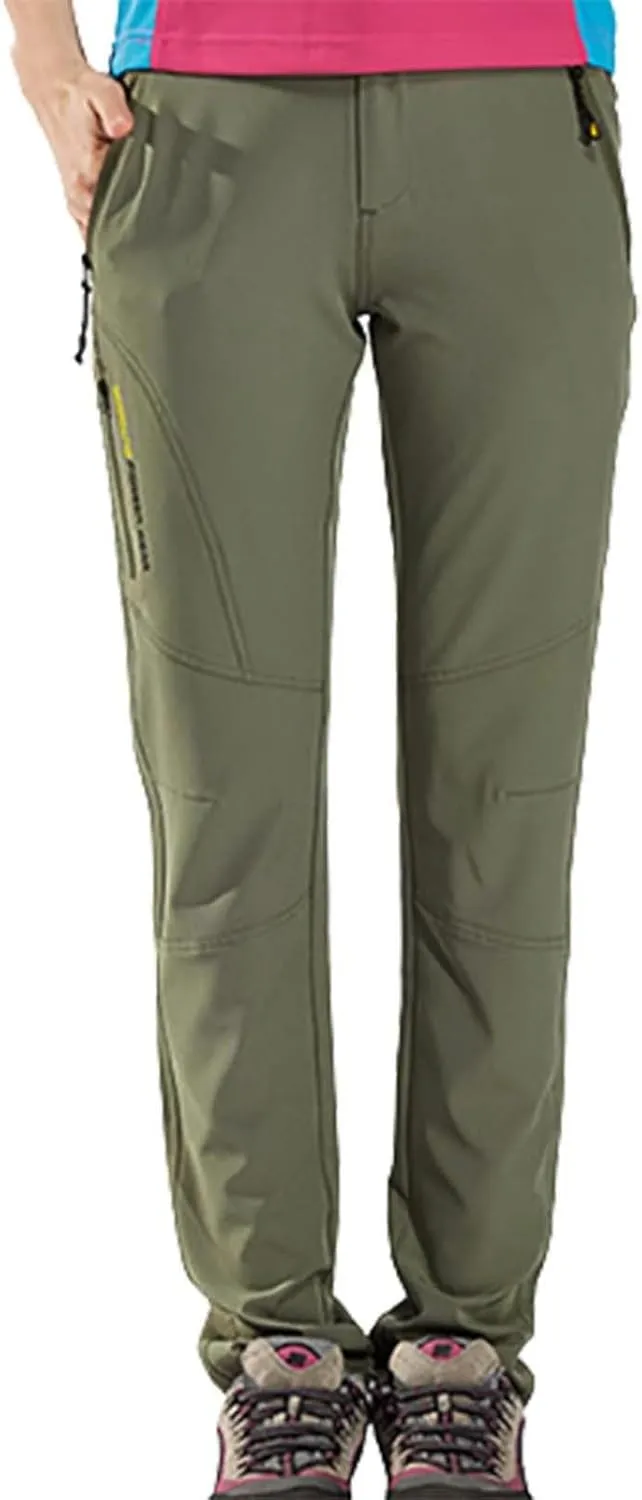 Snow Pants Women Outdoor Waterproof Windproof Fleece Lined Slim Cargo Snow Ski Hiking Pants with Pockets