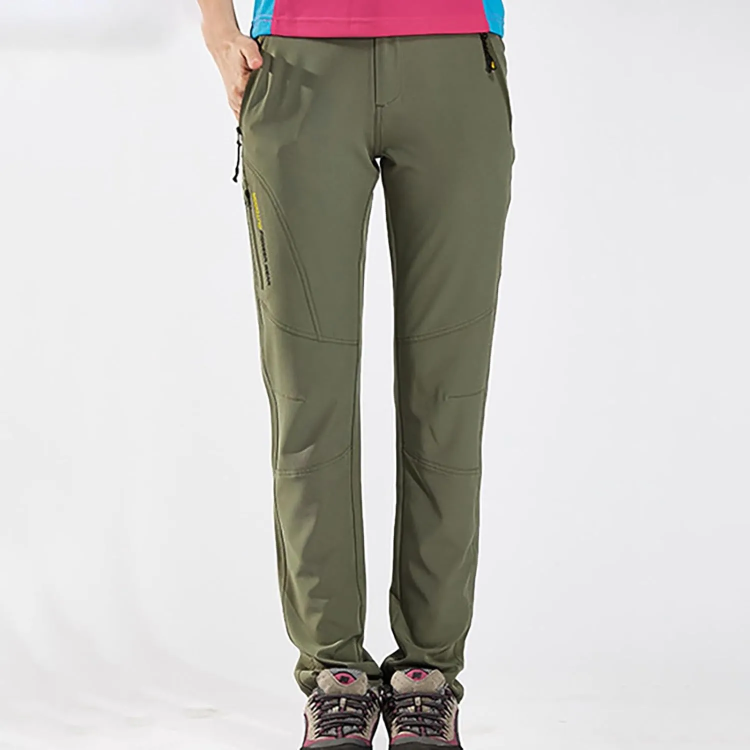 Snow Pants Women Outdoor Waterproof Windproof Fleece Lined Slim Cargo Snow Ski Hiking Pants with Pockets