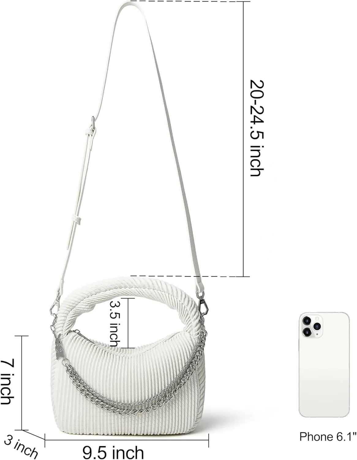 Soft Top Handle Clutch Purse for Women Designer Pleated Hobo Tote Bag with Metal Chain and Adjustable Leather Strap