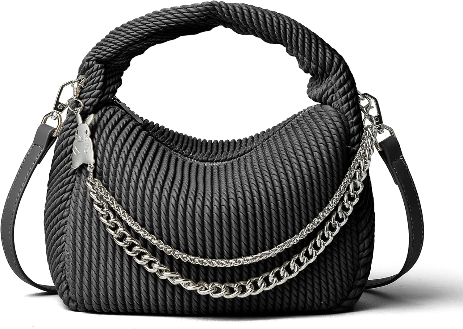 Soft Top Handle Clutch Purse for Women Designer Pleated Hobo Tote Bag with Metal Chain and Adjustable Leather Strap