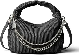Soft Top Handle Clutch Purse for Women Designer Pleated Hobo Tote Bag with Metal Chain and Adjustable Leather Strap