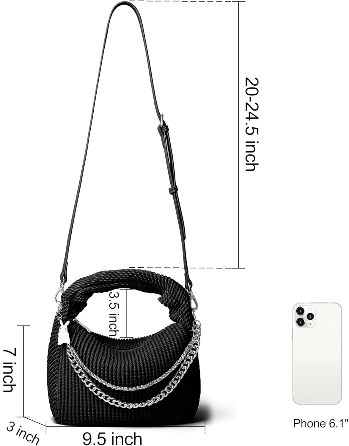 Soft Top Handle Clutch Purse for Women Designer Pleated Hobo Tote Bag with Metal Chain and Adjustable Leather Strap
