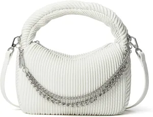Soft Top Handle Clutch Purse for Women Designer Pleated Hobo Tote Bag with Metal Chain and Adjustable Leather Strap