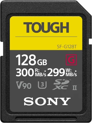 Sony TOUGH-G series SDXC UHS-II Card 128GB, V90, CL10, U3, Max R300MB/S, W299MB/S (SF-G128T/T1)