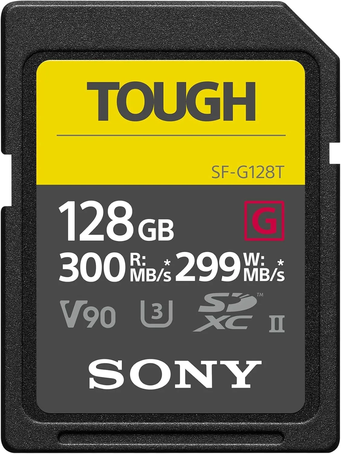 Sony TOUGH-G series SDXC UHS-II Card 128GB, V90, CL10, U3, Max R300MB/S, W299MB/S (SF-G128T/T1)
