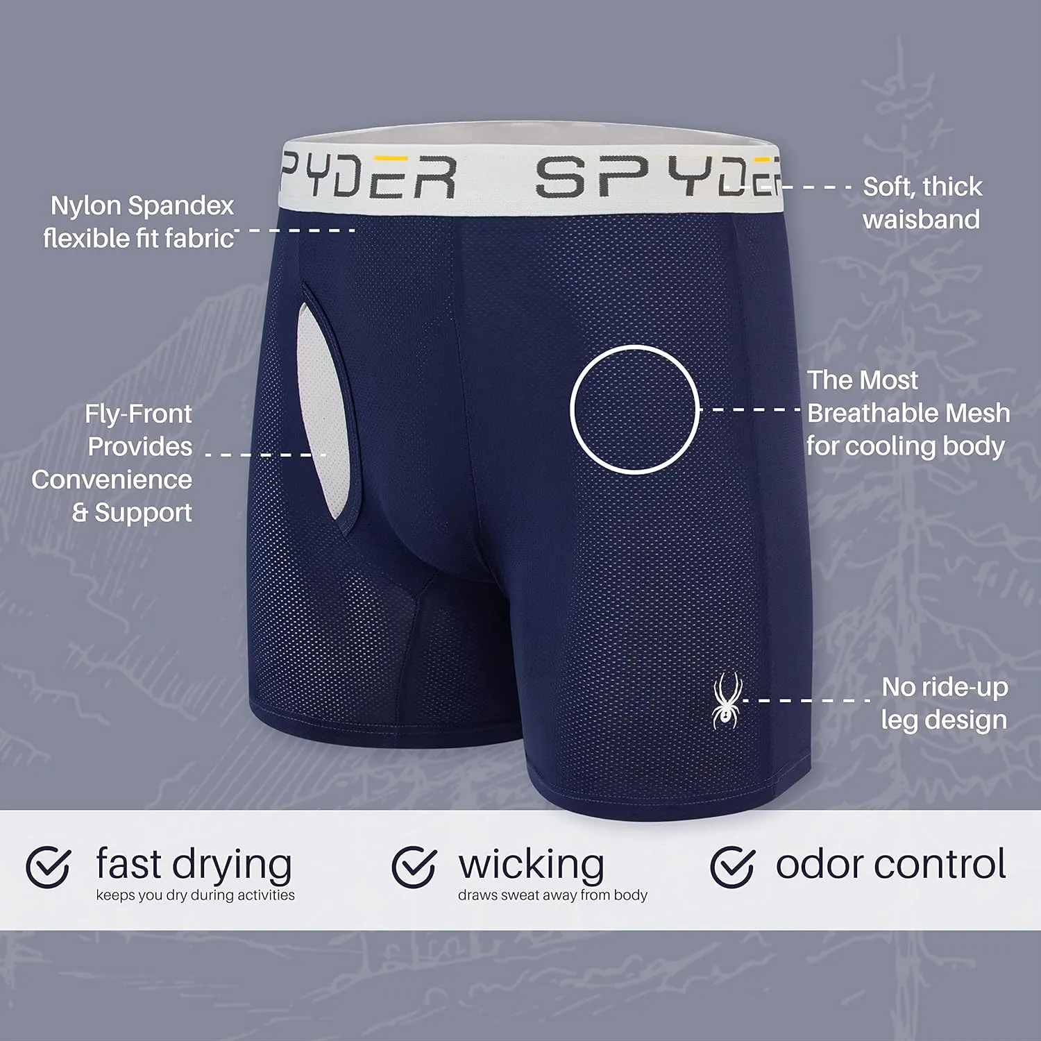 Spyder Performance Mesh Mens Boxer Briefs Sports Underwear/Fly Front