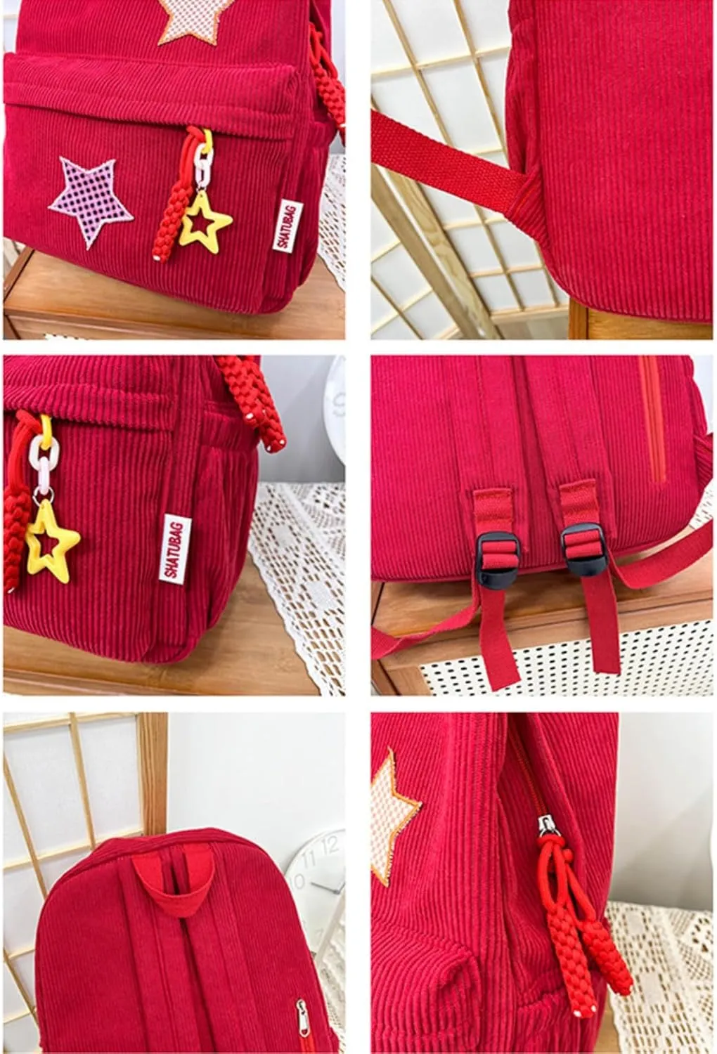 Star Backpack Kawaii Large Capacity Aesthetic Rucksack Cute Accessories Bag for Woman Light-hearted Mori (Gray,Large)