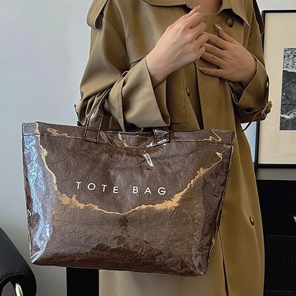 Stellaya Tote Bag, Womens Letters Print Tote Bag, Fashion Large Handle PVC Kraft Paper Handbag for Travel, Work