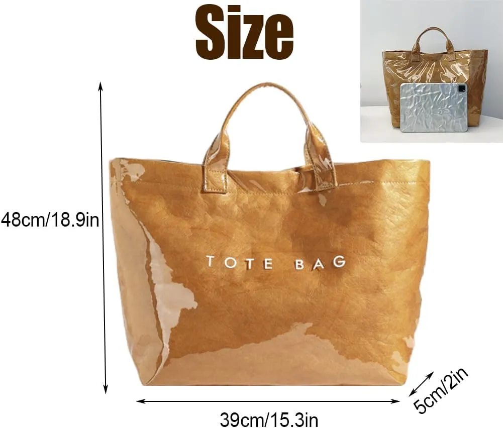 Stellaya Tote Bag, Womens Letters Print Tote Bag, Fashion Large Handle PVC Kraft Paper Handbag for Travel, Work