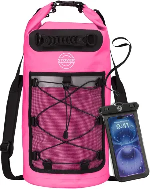 STOVER 5/10/25/30/40/55L Waterproof Dry Backpack & Phone Case- Medium Floating Dry Bag for Kayaking, Travel, Hiking, Fishing, Camping, Motorcycles & Beach, Heavy-Duty Roll Top Men/Women (Pink)