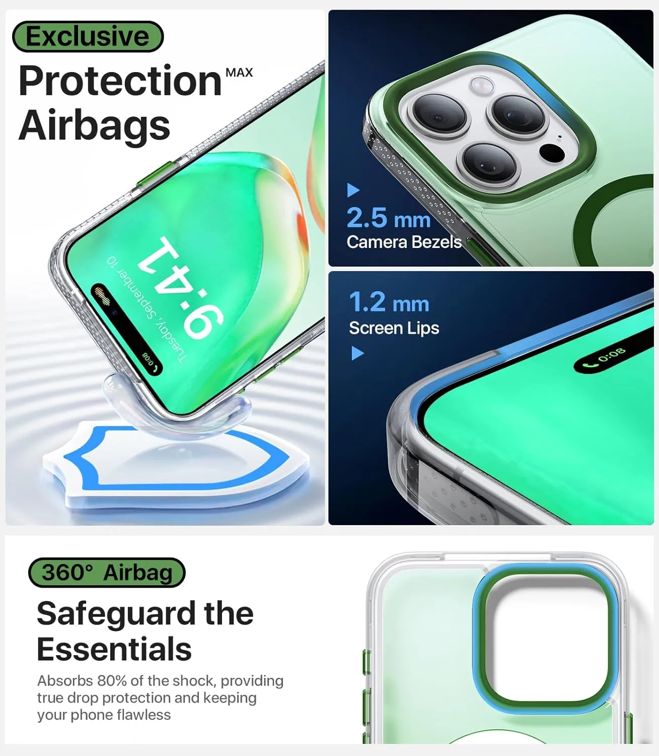 Strong Magnetic for iPhone 15 Pro Max Case, [Compatible with MagSafe] [Military-Grade Drop Tested] Shockproof Protective Slim Translucent Cover for iPhone 15 Pro Max Phone Case, GradientGreen