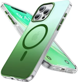 Strong Magnetic for iPhone 15 Pro Max Case, [Compatible with MagSafe] [Military-Grade Drop Tested] Shockproof Protective Slim Translucent Cover for iPhone 15 Pro Max Phone Case, GradientGreen