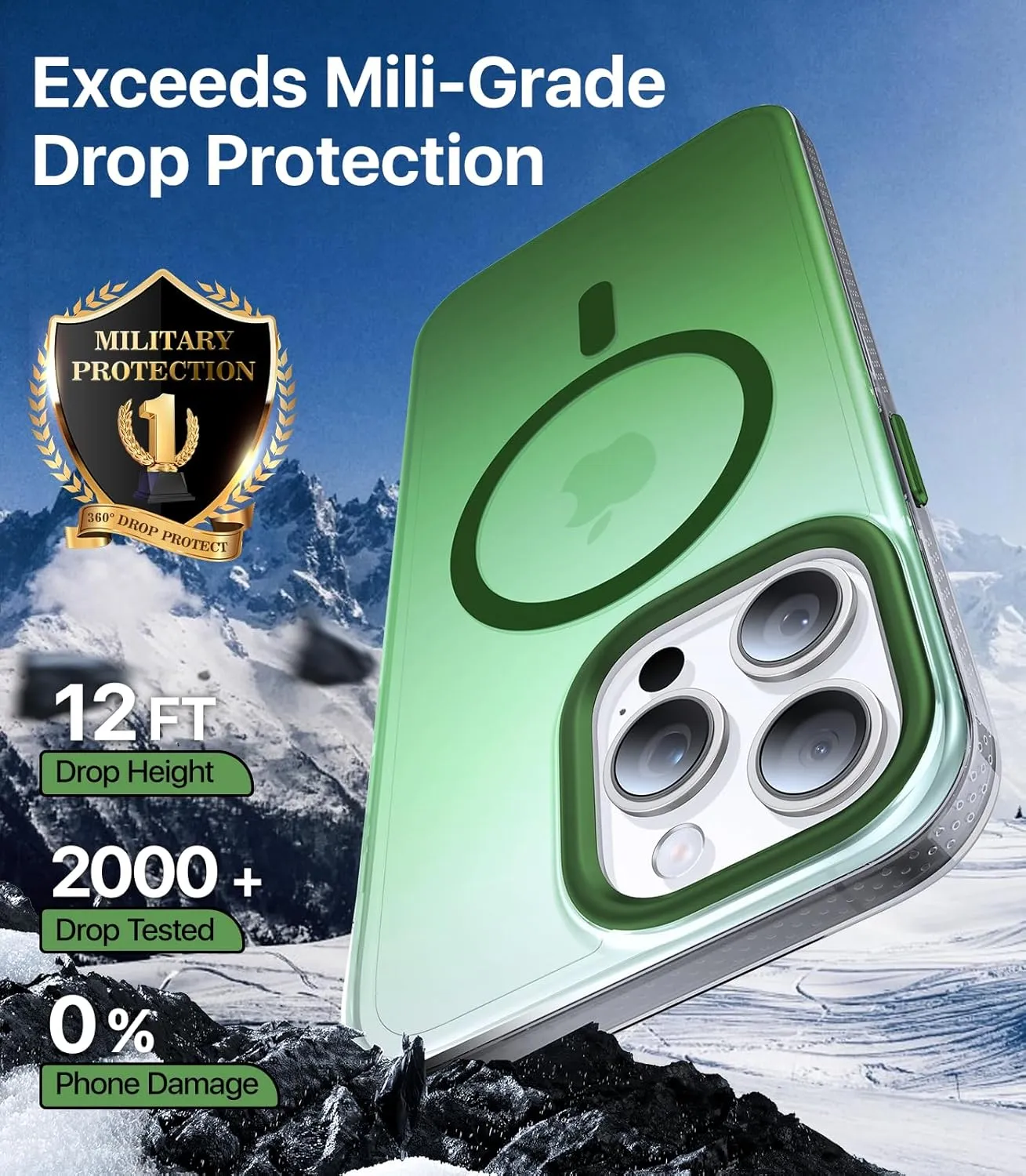 Strong Magnetic for iPhone 15 Pro Max Case, [Compatible with MagSafe] [Military-Grade Drop Tested] Shockproof Protective Slim Translucent Cover for iPhone 15 Pro Max Phone Case, GradientGreen