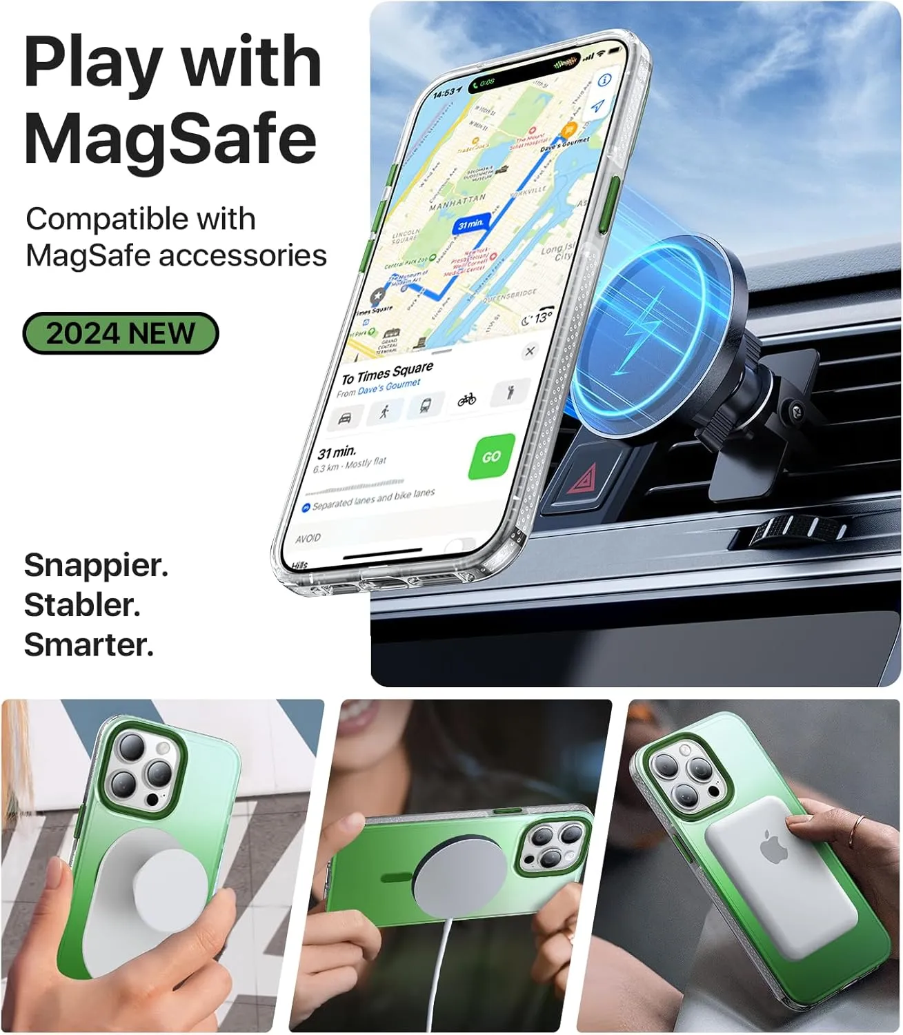 Strong Magnetic for iPhone 15 Pro Max Case, [Compatible with MagSafe] [Military-Grade Drop Tested] Shockproof Protective Slim Translucent Cover for iPhone 15 Pro Max Phone Case, GradientGreen