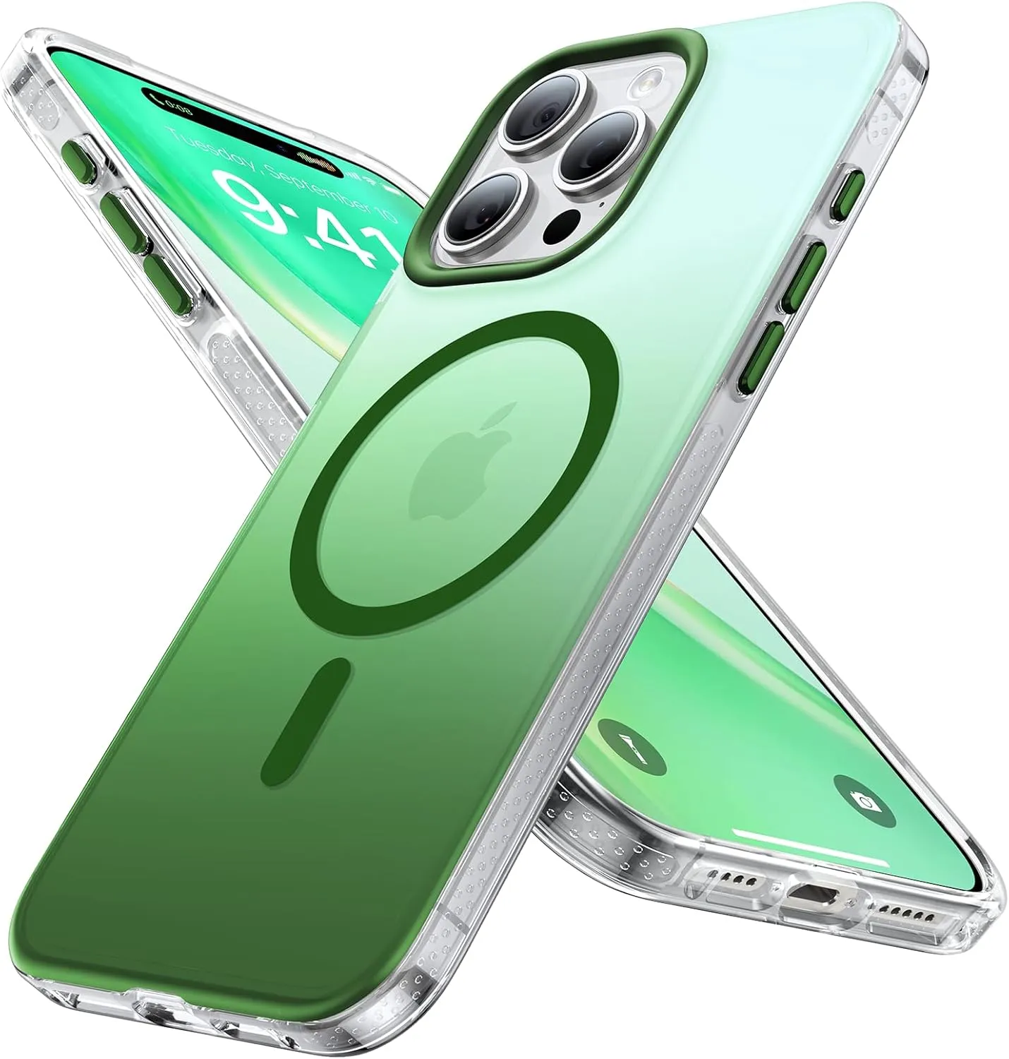 Strong Magnetic for iPhone 15 Pro Max Case, [Compatible with MagSafe] [Military-Grade Drop Tested] Shockproof Protective Slim Translucent Cover for iPhone 15 Pro Max Phone Case, GradientGreen