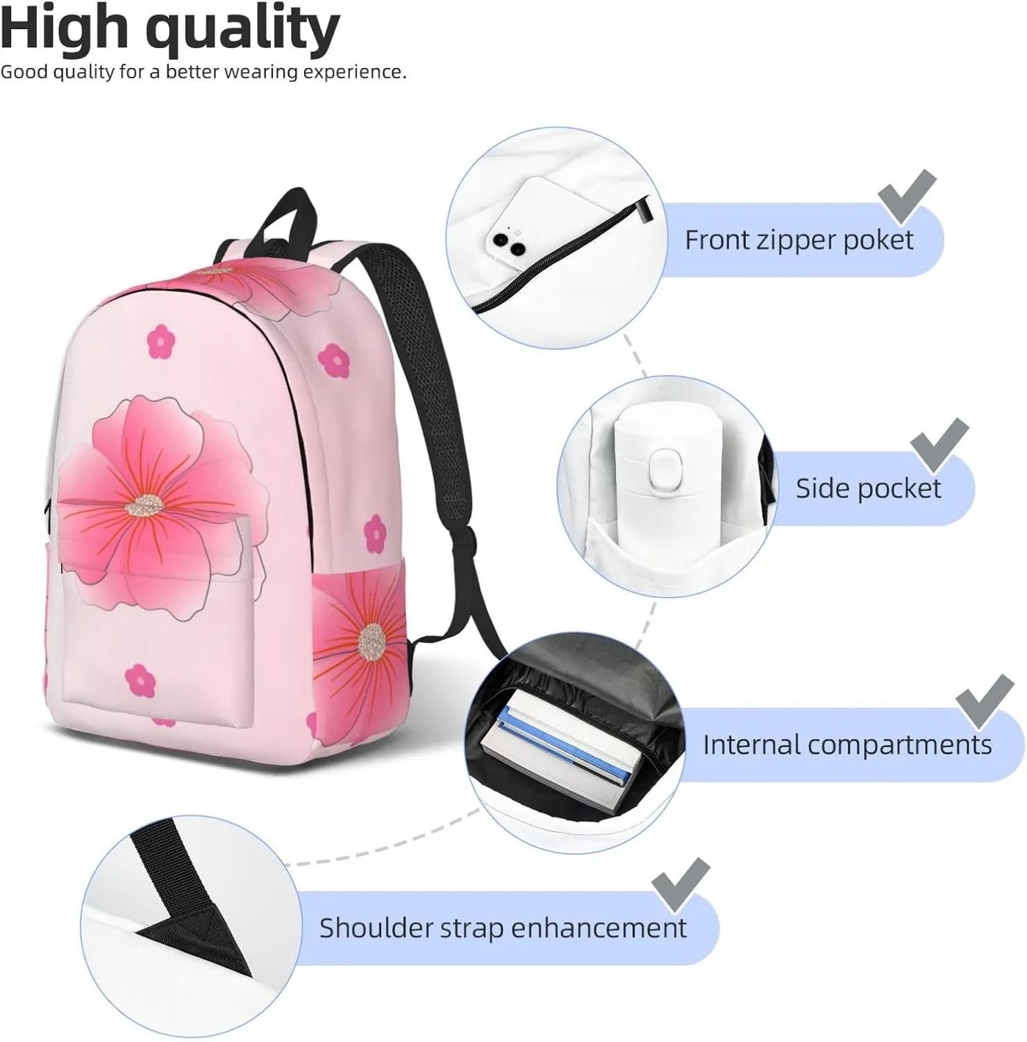 Stylish Canvas Casual Lightweight Backpack For Men, Women,Blooming Carnations Laptop Travel Rucksack