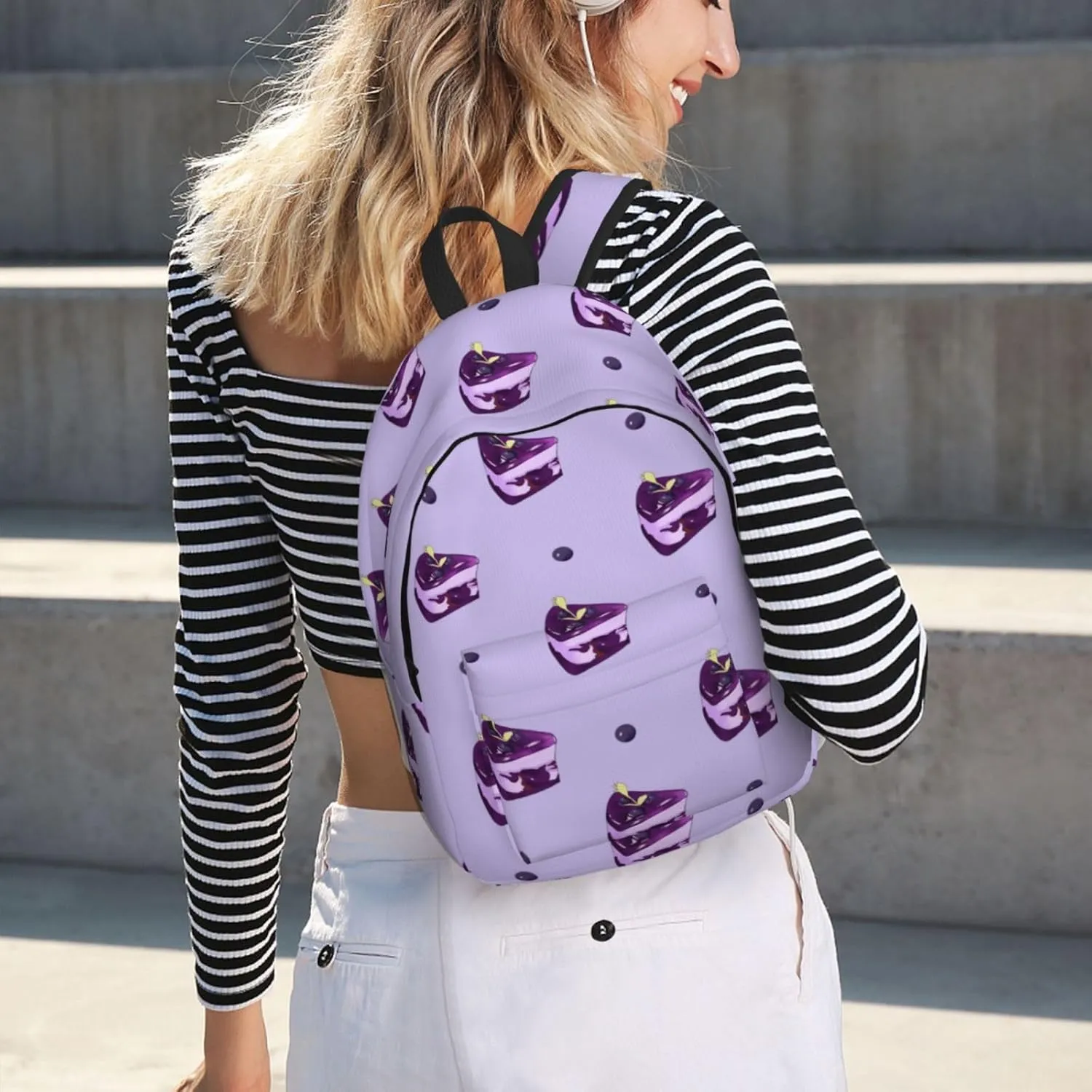 Stylish Canvas Casual Lightweight Backpack For Men, Women,Blueberry Cake Laptop Travel Rucksack, Medium
