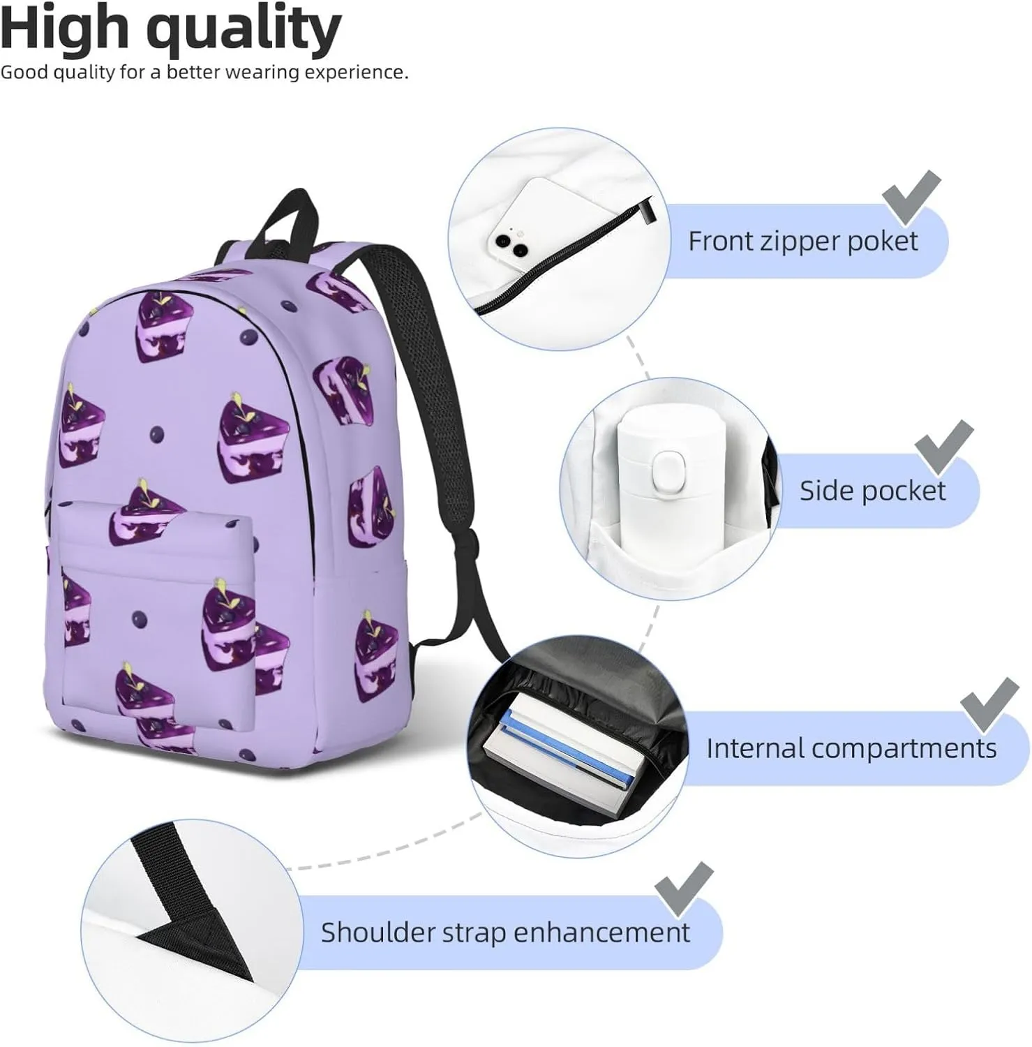 Stylish Canvas Casual Lightweight Backpack For Men, Women,Blueberry Cake Laptop Travel Rucksack, Medium