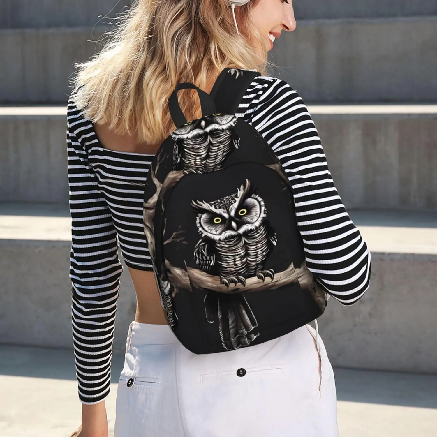 Stylish Canvas Casual Lightweight Backpack For Men, Women,Late Night Owl Laptop Travel Rucksack