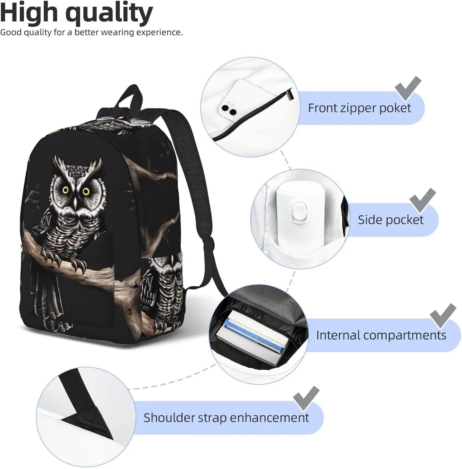 Stylish Canvas Casual Lightweight Backpack For Men, Women,Late Night Owl Laptop Travel Rucksack