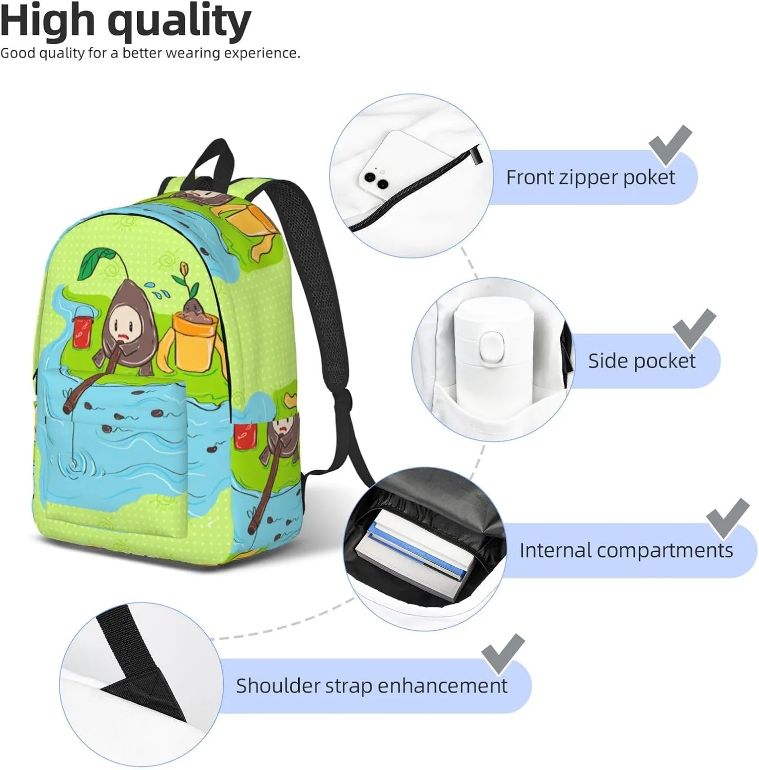 Stylish Canvas Casual Lightweight Backpack For Men, Women,Sunflower Seeds Fishing Laptop Travel Rucksack