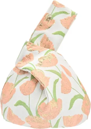 Stylish Cotton Japanese Pattern Wrist Bag Sleeve Knot Pouch Portable Canvas Tote Purse for Female, Women
