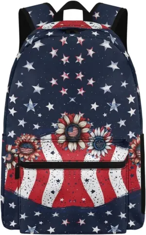 Stylish Multi-Pocket Backpack for Men Women Functional American Flag Pentagram Shoulder Strap Outdoor Camping Rucksack Large Capacity Rucksack for Daily Us
