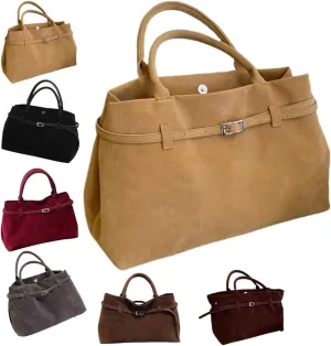 Suede Tote Bag for Women,Women's Large Capacity Suede Top-Handle Work Hobo Handbag,Vintage Faux Suede Shoulder Satchel