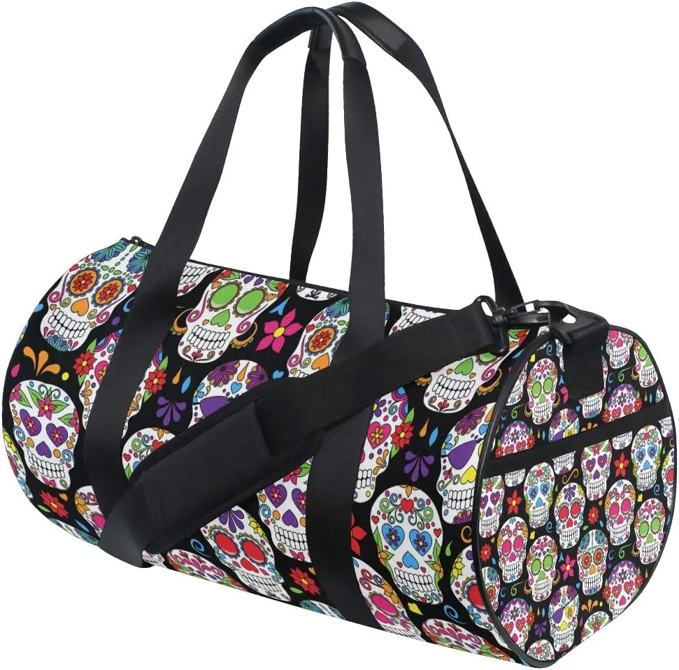 Sugar Skull Duffel Bag,Canvas Travel Bag for Gym Sports and Overnight