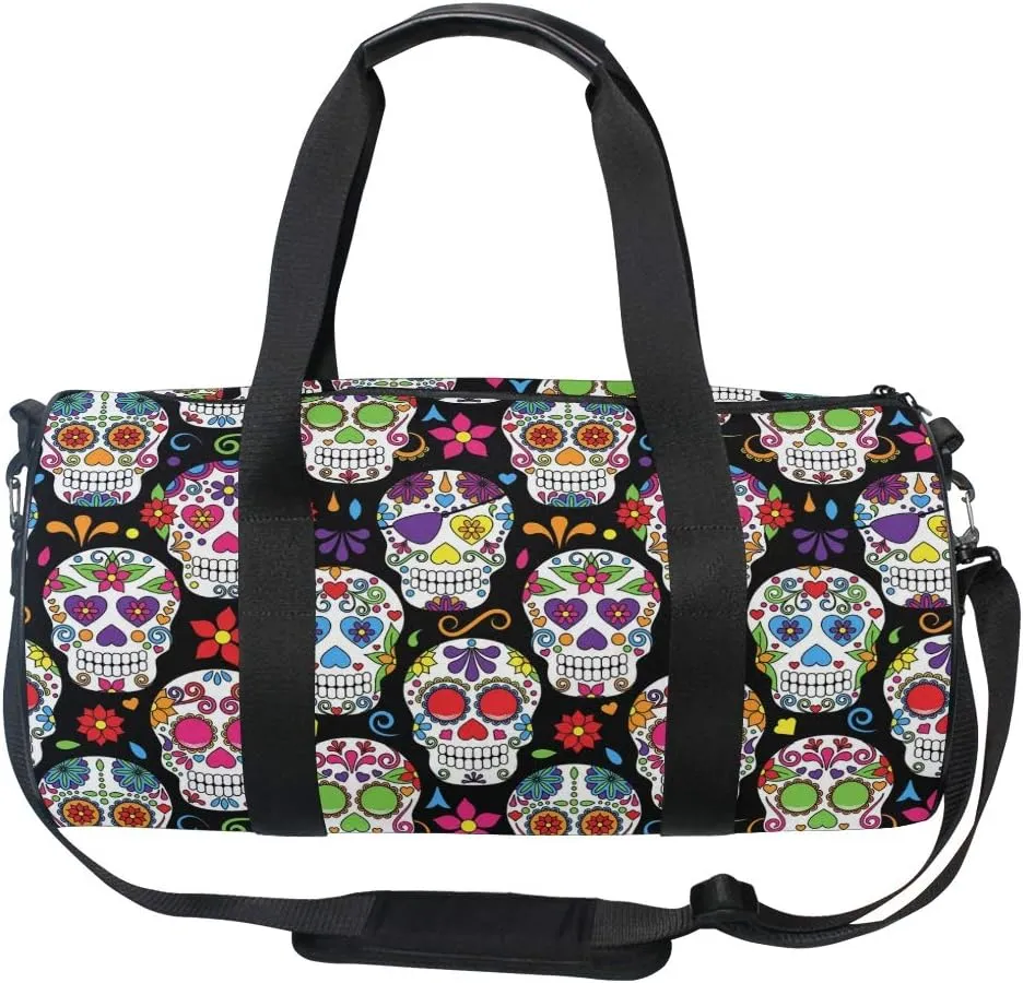 Sugar Skull Duffel Bag,Canvas Travel Bag for Gym Sports and Overnight