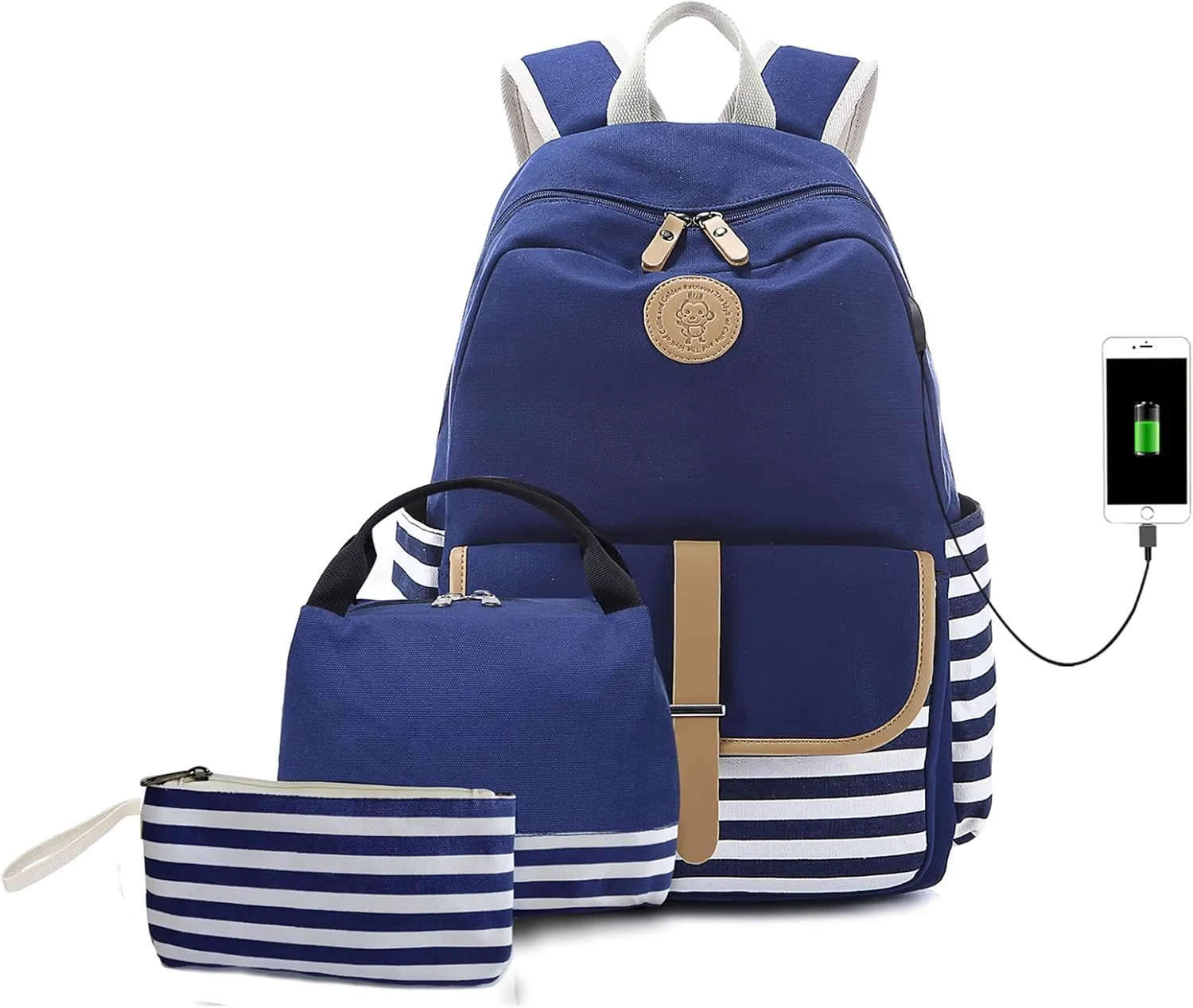 Sunborls Backpack for Teen Girls Lightweight High-capacity Middle Student Bookbag Women Backpack With Insulated Lunch bag Pencil Bags Student Bookbags 3Pcs(dark blue)