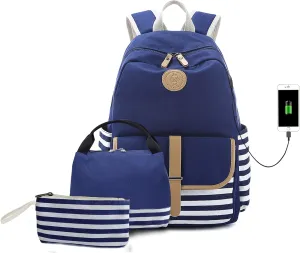 Sunborls Backpack for Teen Girls Lightweight High-capacity Middle Student Bookbag Women Backpack With Insulated Lunch bag Pencil Bags Student Bookbags 3Pcs(dark blue)