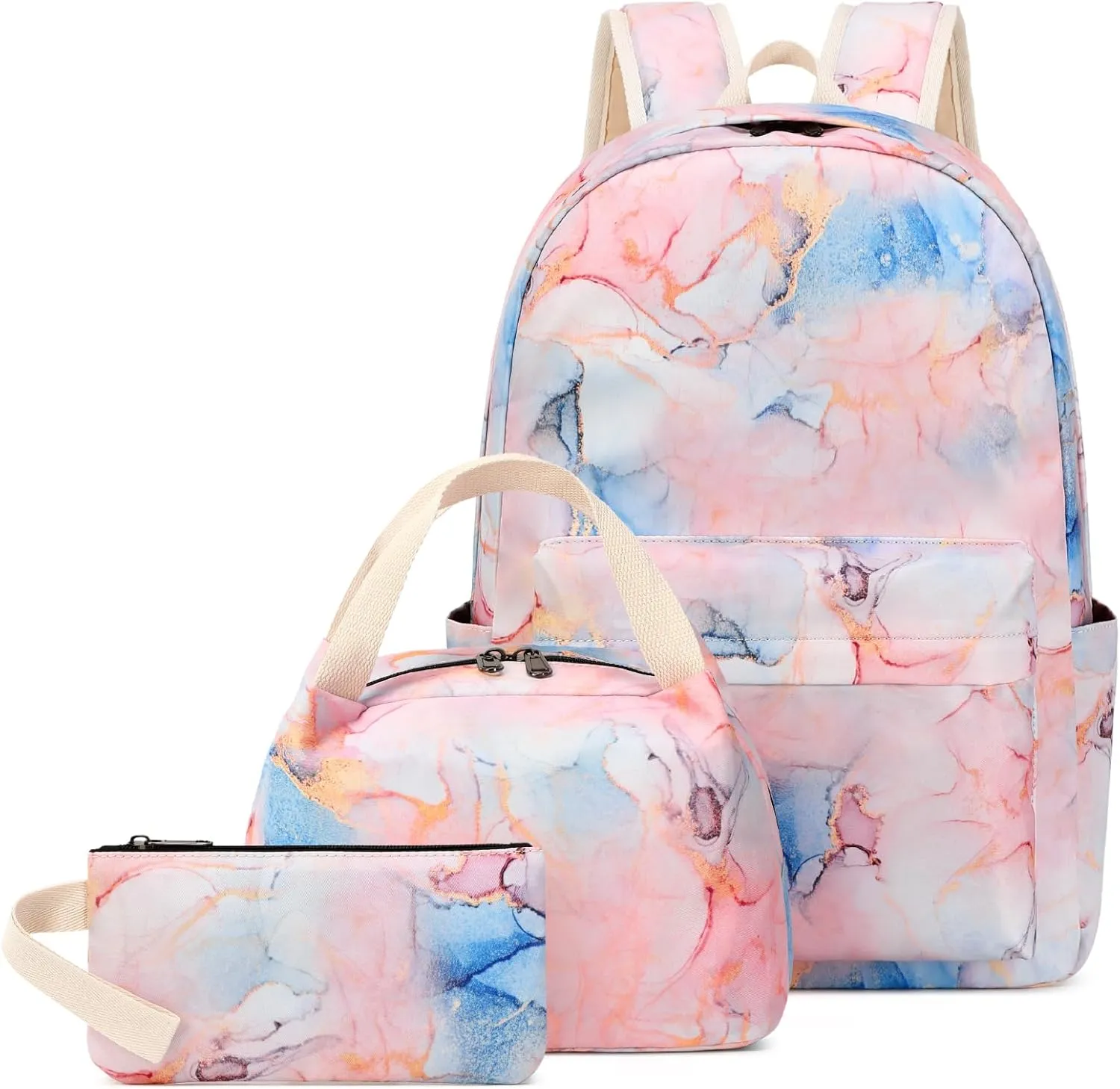 Sunborls Backpack for Teen Girls Lightweight High-Capacity Student Bookbag Women Backpack With Lunch Bag Pencil Bags Student Bookbags 3pcs（Light Pink）