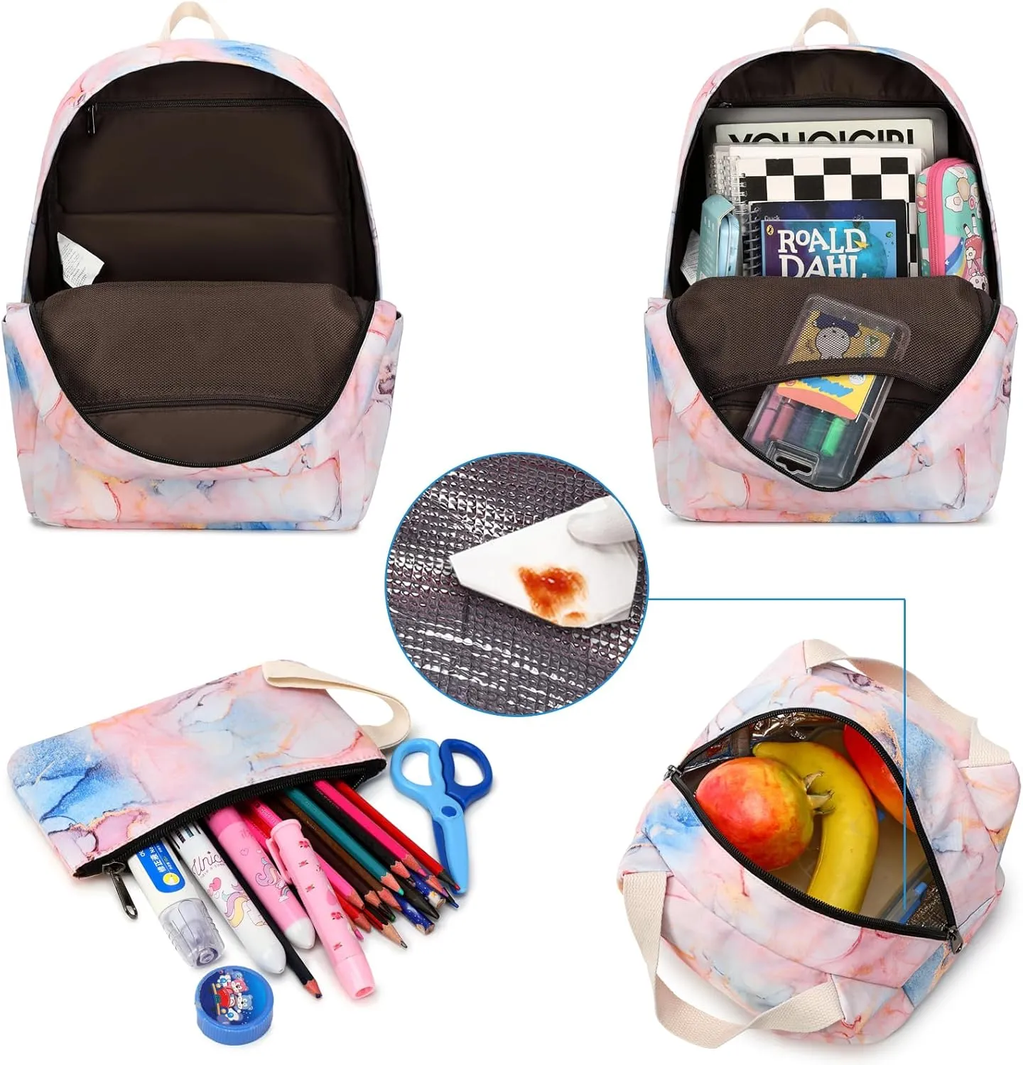 Sunborls Backpack for Teen Girls Lightweight High-Capacity Student Bookbag Women Backpack With Lunch Bag Pencil Bags Student Bookbags 3pcs（Light Pink）