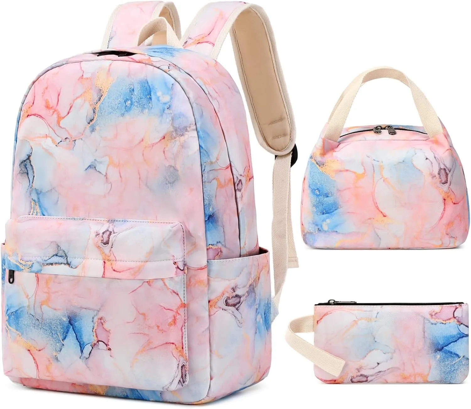 Sunborls Backpack for Teen Girls Lightweight High-Capacity Student Bookbag Women Backpack With Lunch Bag Pencil Bags Student Bookbags 3pcs（Light Pink）
