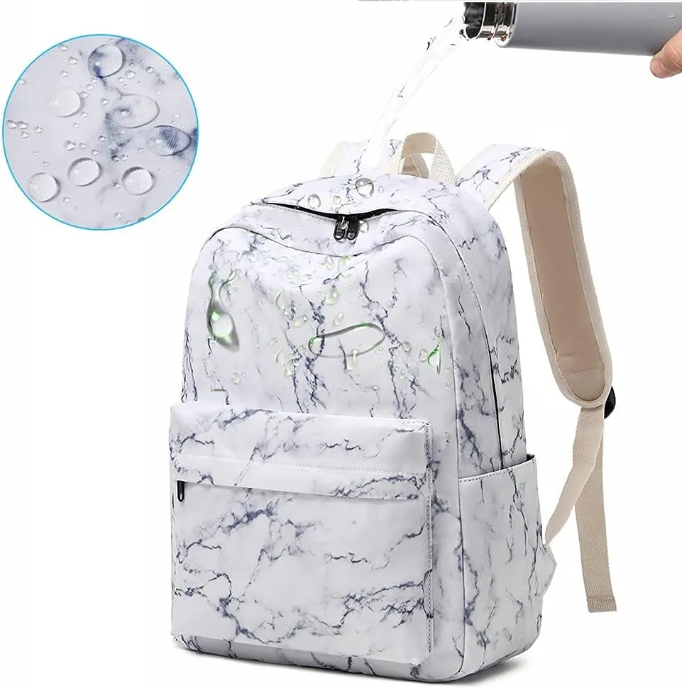 Sunborls Backpack for Teen Girls Lightweight High-Capacity Student Bookbag Women Backpack With Lunch Bag Pencil Bags Student Bookbags 3pcs（Marble White）