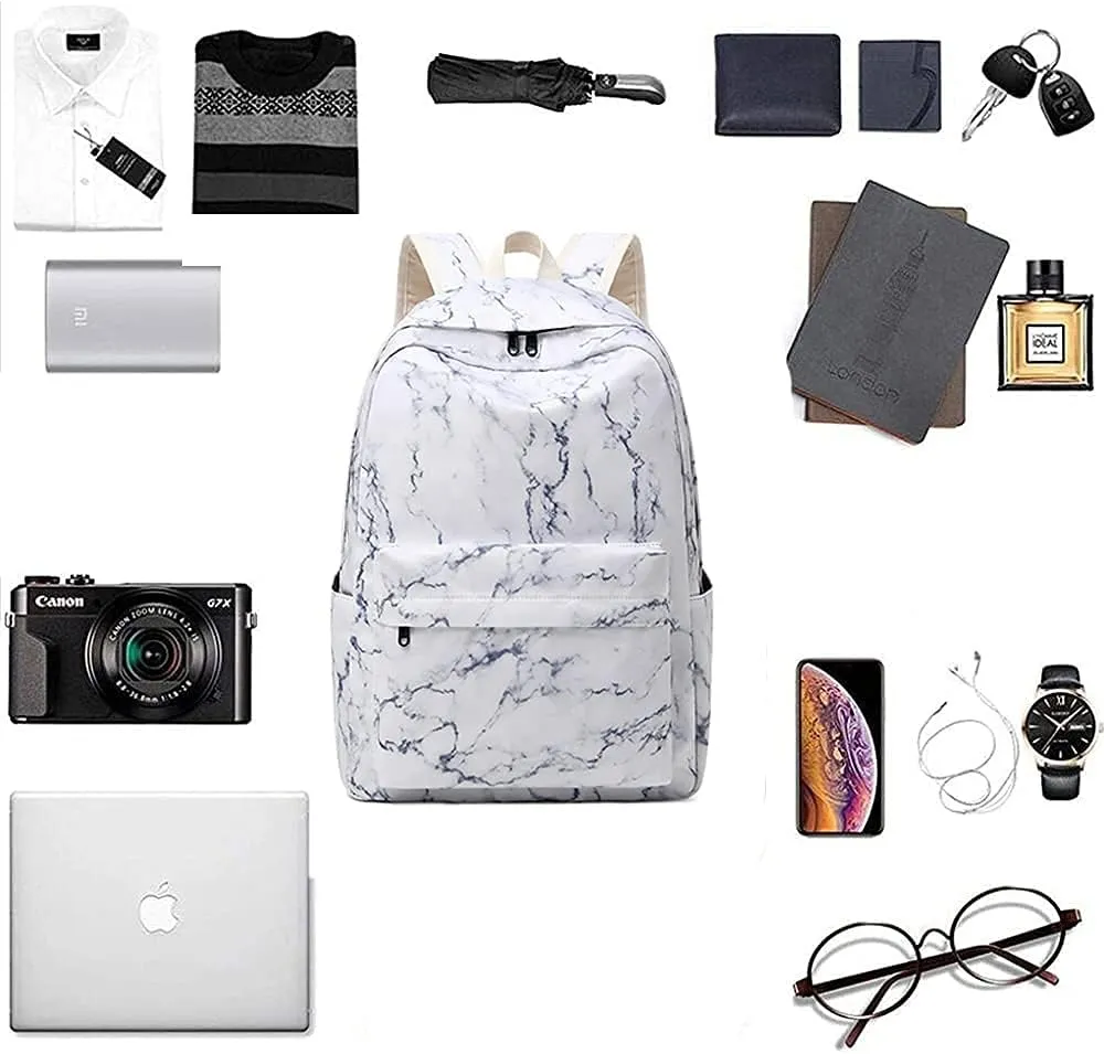 Sunborls Backpack for Teen Girls Lightweight High-Capacity Student Bookbag Women Backpack With Lunch Bag Pencil Bags Student Bookbags 3pcs（Marble White）
