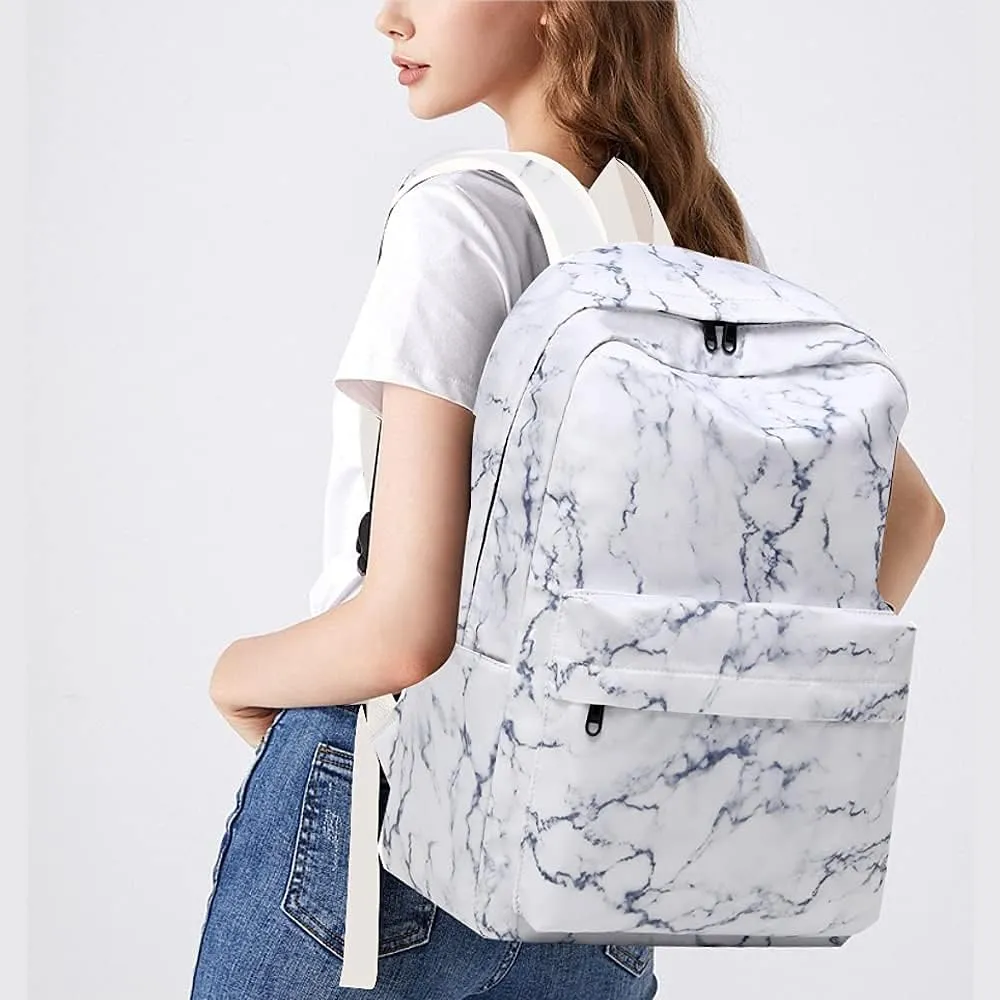 Sunborls Backpack for Teen Girls Lightweight High-Capacity Student Bookbag Women Backpack With Lunch Bag Pencil Bags Student Bookbags 3pcs（Marble White）