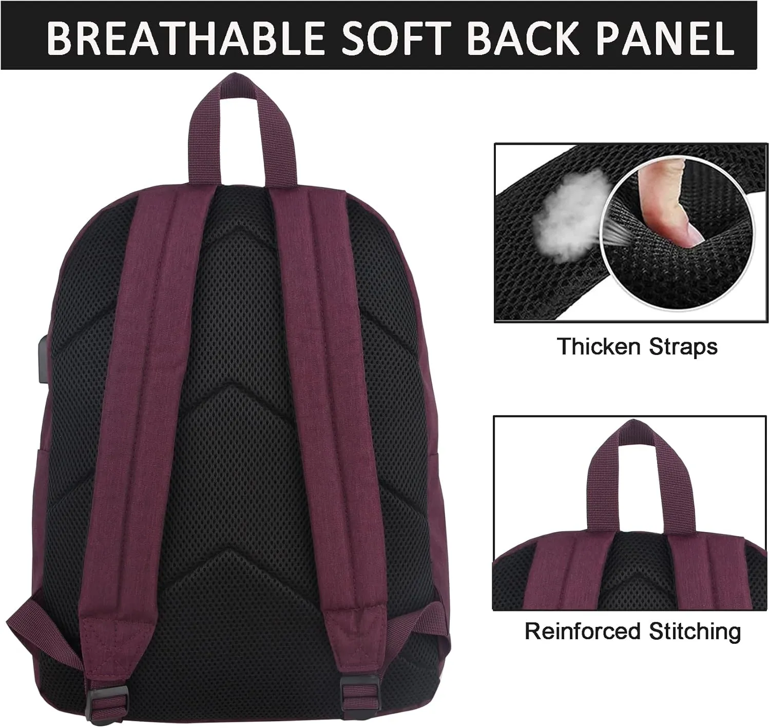 SUPACOOL Casual Laptop Backpack for Men and Women, Backpack for College, USB Charging Port, Lightweight Pack Back(Burgundy Red)