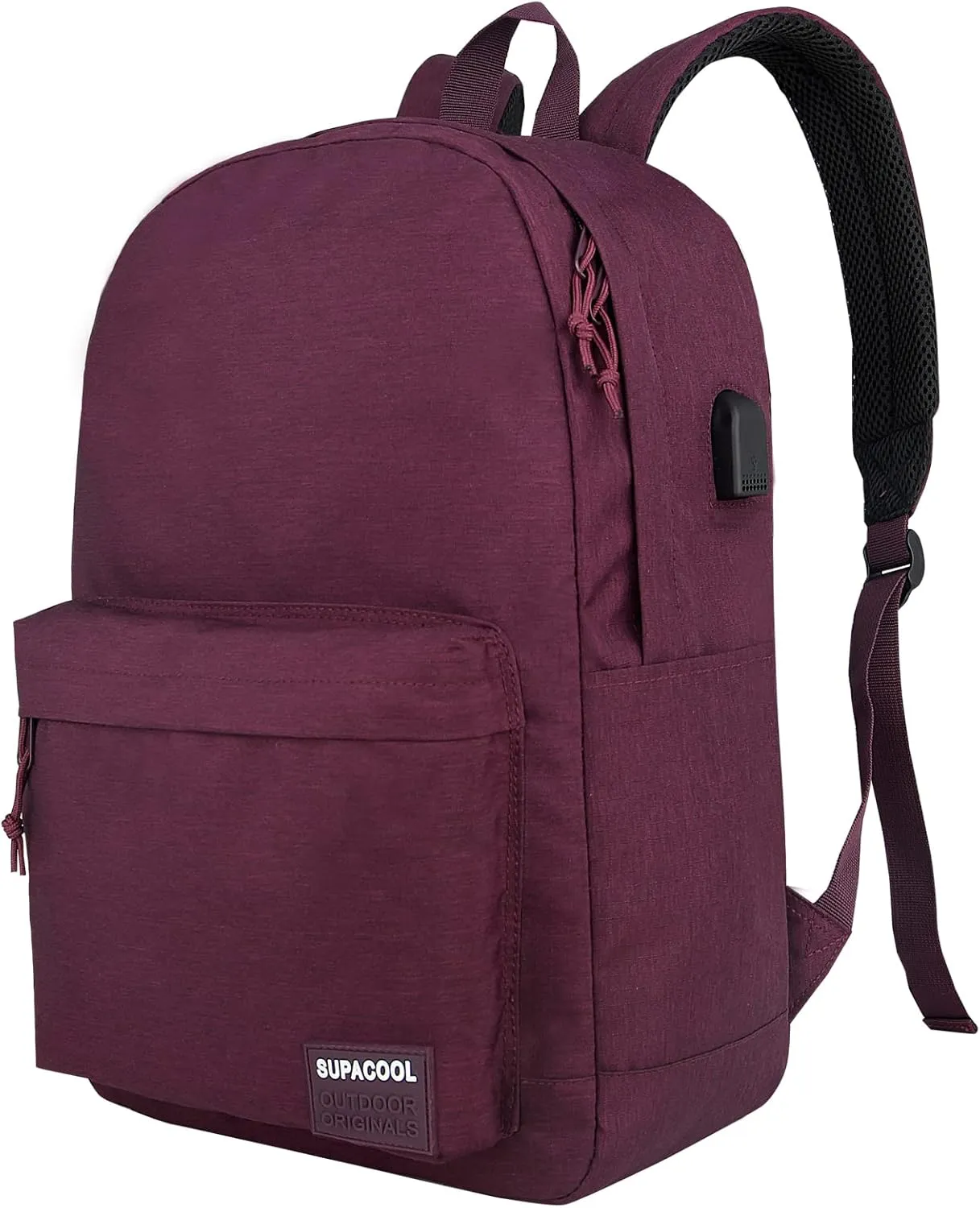 SUPACOOL Casual Laptop Backpack for Men and Women, Backpack for College, USB Charging Port, Lightweight Pack Back(Burgundy Red)
