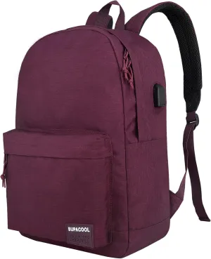 SUPACOOL Casual Laptop Backpack for Men and Women, Backpack for College, USB Charging Port, Lightweight Pack Back(Burgundy Red)