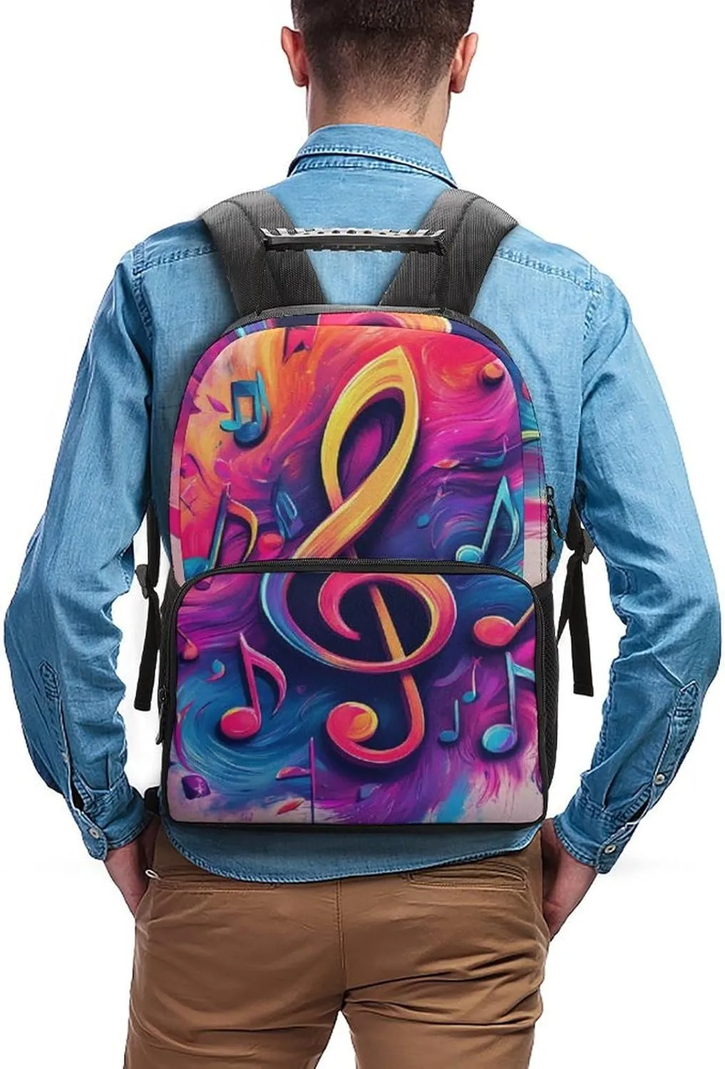 Supdreamc Abstract Music Notes Art Rucksack Polyester Anti-Theft Multipurpose Carry On Bag Large Capacity Travel and Sport Backpack Rucksack With Smooth Zippers