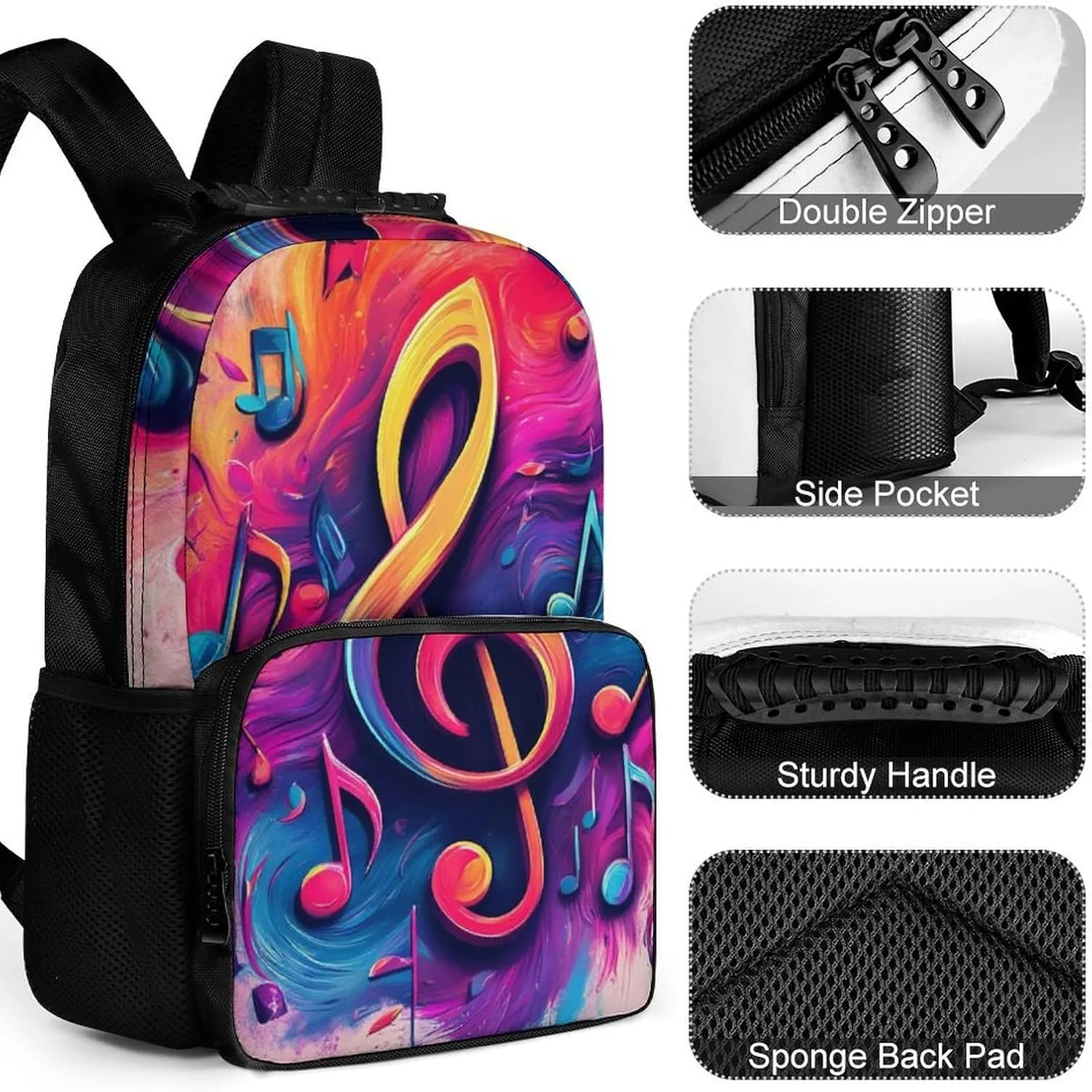 Supdreamc Abstract Music Notes Art Rucksack Polyester Anti-Theft Multipurpose Carry On Bag Large Capacity Travel and Sport Backpack Rucksack With Smooth Zippers