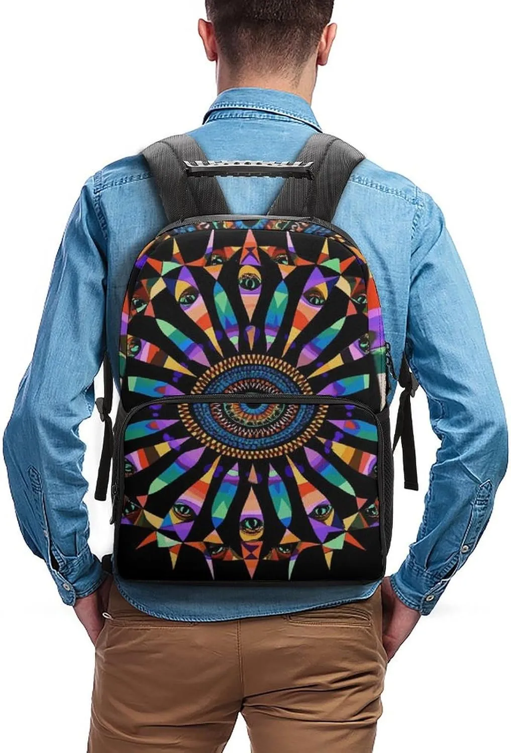 Supdreamc Lightweight Rucksack for Sports Travel Running - Big Capacity Multipurpose Anti-Theft Bookbag, Colorful Trippy Kaleidoscope Pattern Travel and Sport Backpack Rucksack